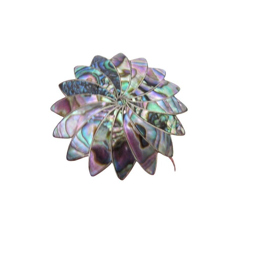 Vintage Signed ICM Mexico .925 Sterling Abalone Pinwheel Brooch Pin/Pendant - Picture 3 of 4
